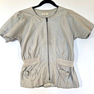 Vintage Generra Zip Front Peplum Jacket Sage Green Short Sleeve Top Womens 4